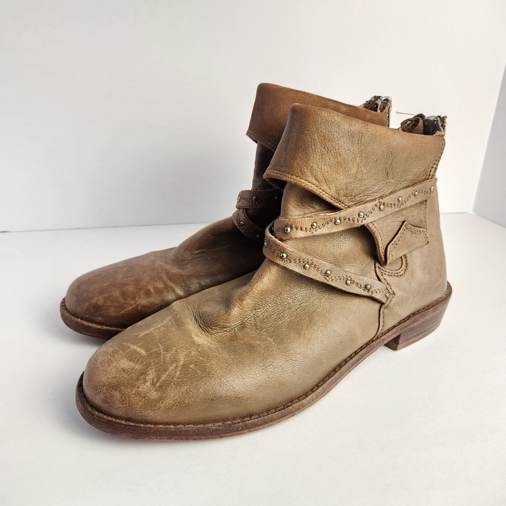 Free People Women's 39 Alamosa‎ Taupe Brown Ankle Leather Booties Size 39